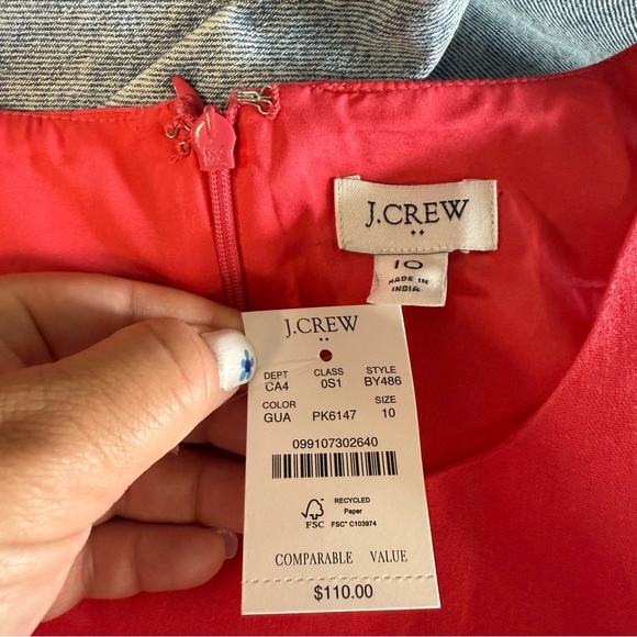 NWT J. Crew Linen Blend Scalloped Hem Vibrant Coral Pink Sleeveless Shift Dress - Picture 6 of 8
